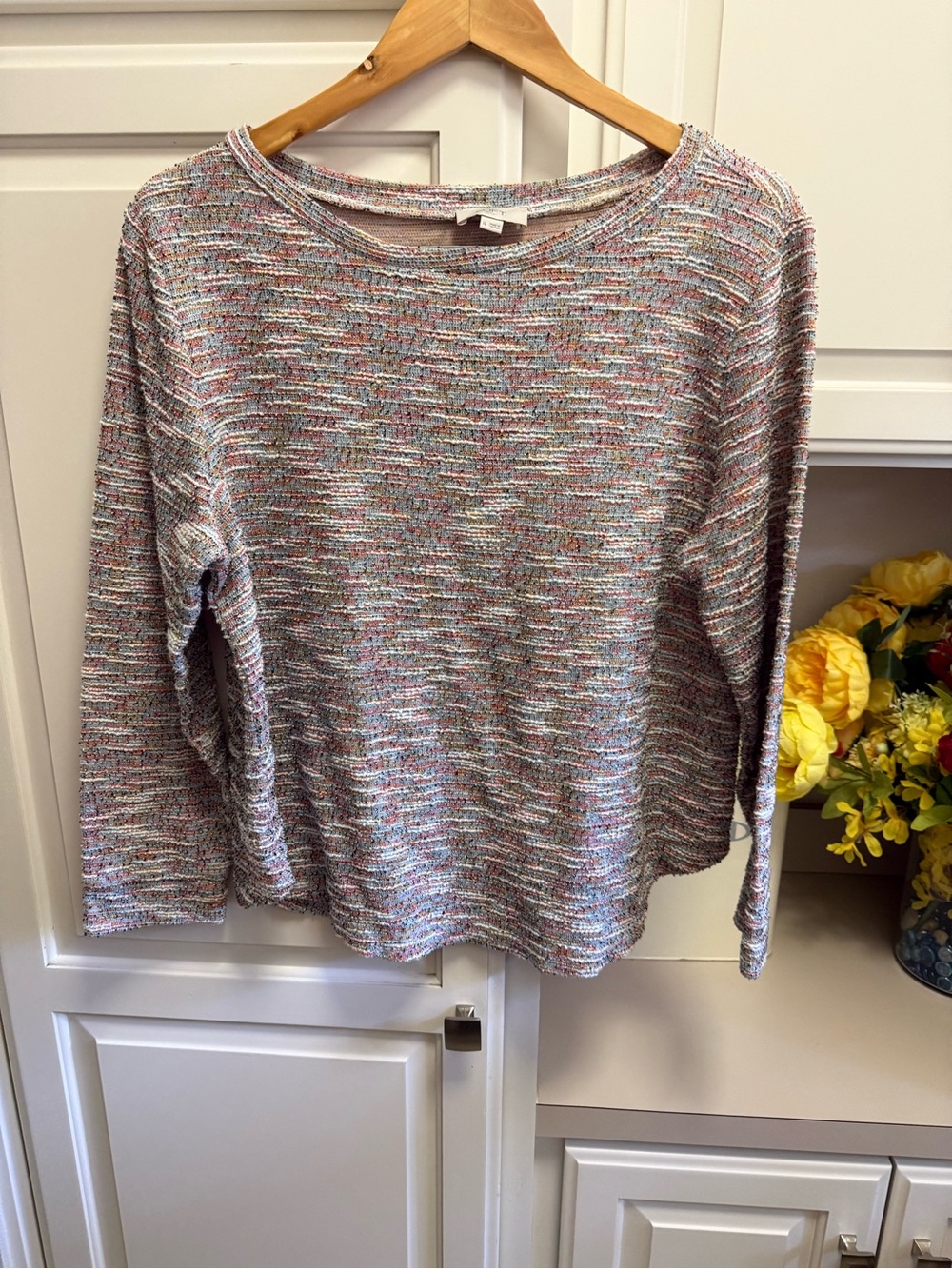 LOFT Multicolor Speckled Knit Long Sleeve Top - Pink & Gray Blend